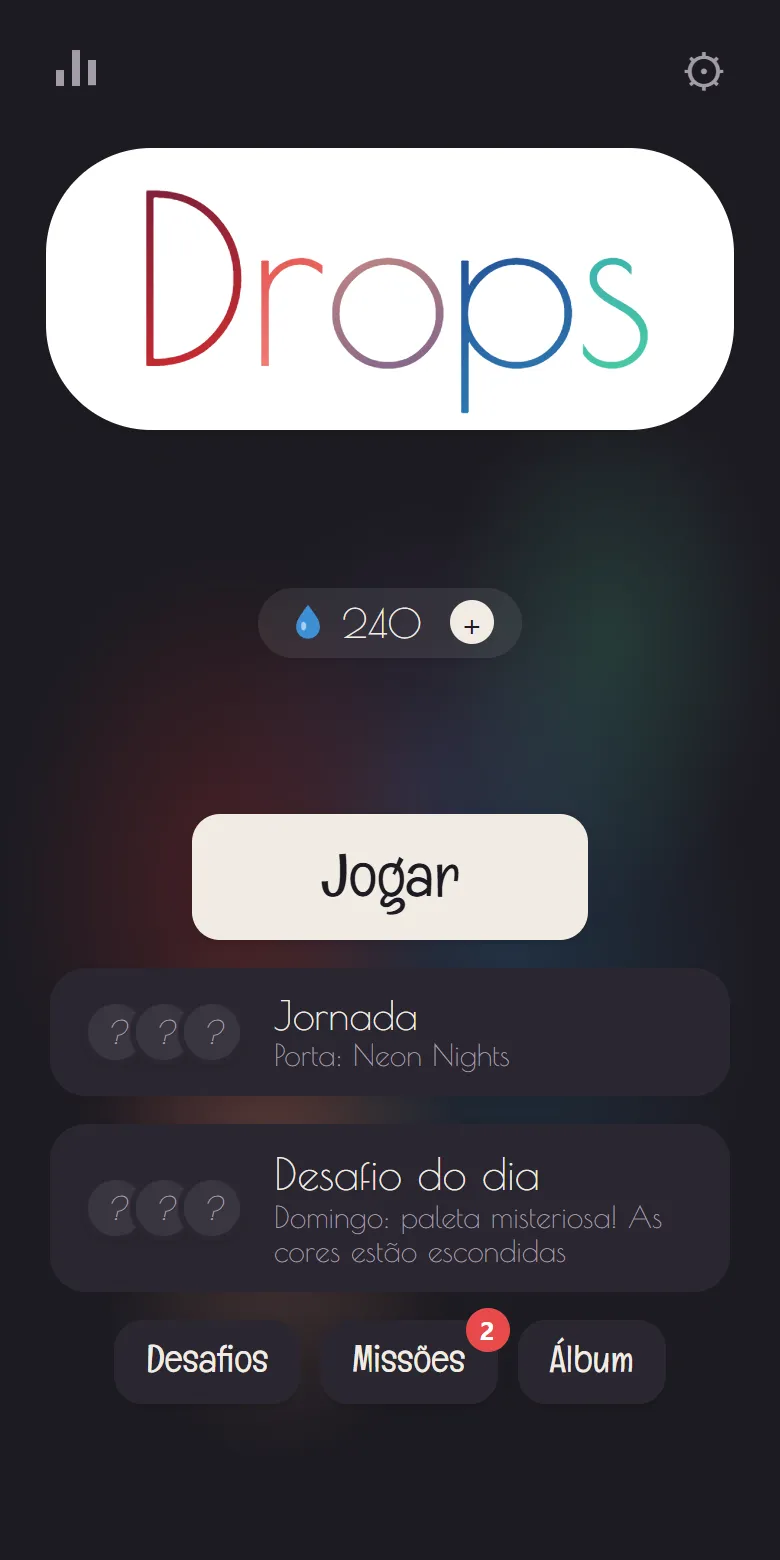Drops: a tela de abertura, com o nome do jogo