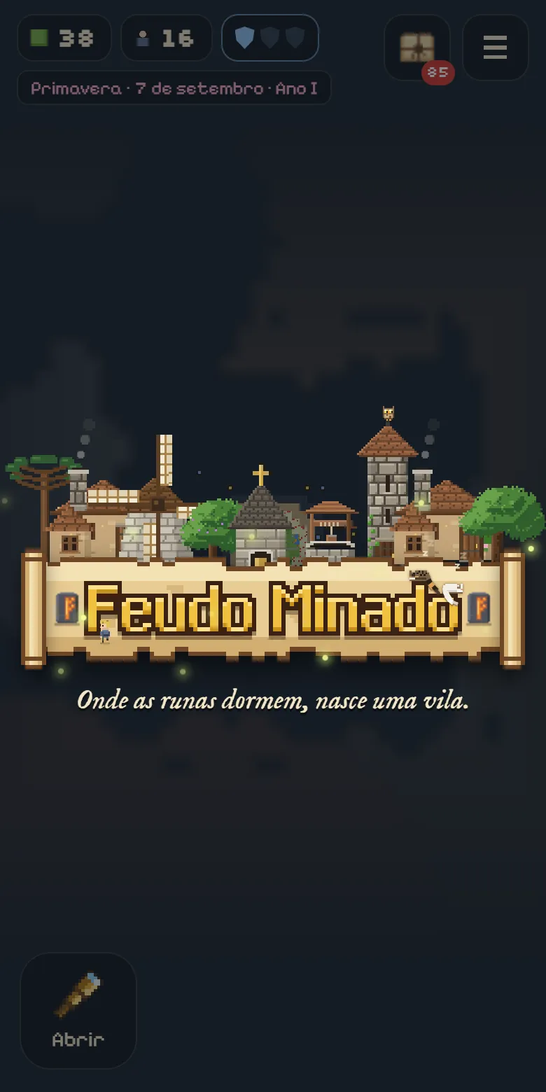 Feudo Minado: a tela de abertura, com o nome do jogo